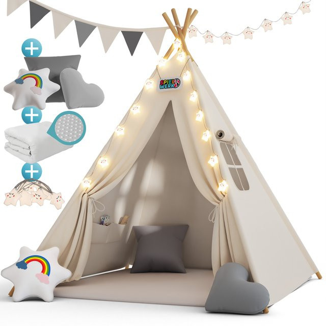 SPIELWERK Tipi Spielzelt in Weiß und Mehrfarbig, B/T/H: 160 x 130 x 130 cm - Bild 1