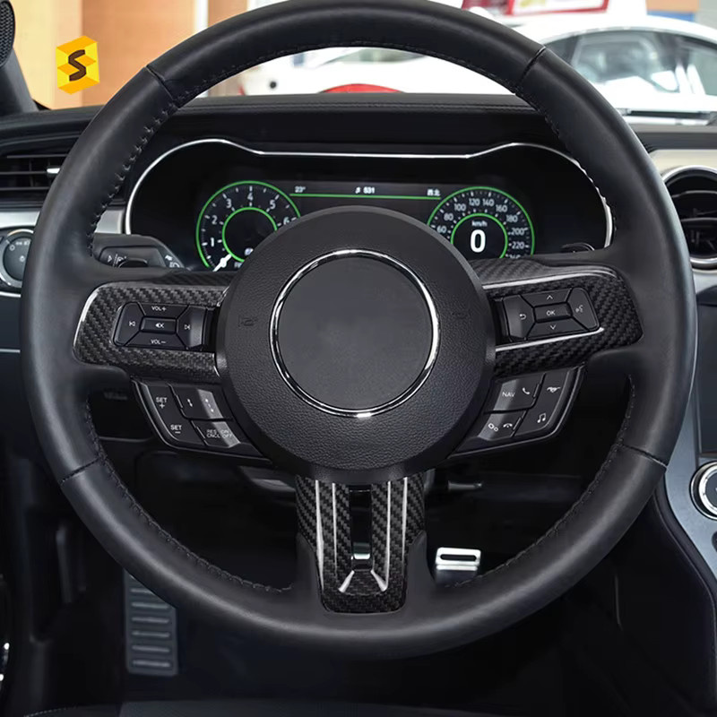 Carbon Faser Lenkrad Abdeckung Trim Aufkleber in Schwarz für Ford Mustang 2015-2023 Innen Dekoration Zubehör - Bild 2