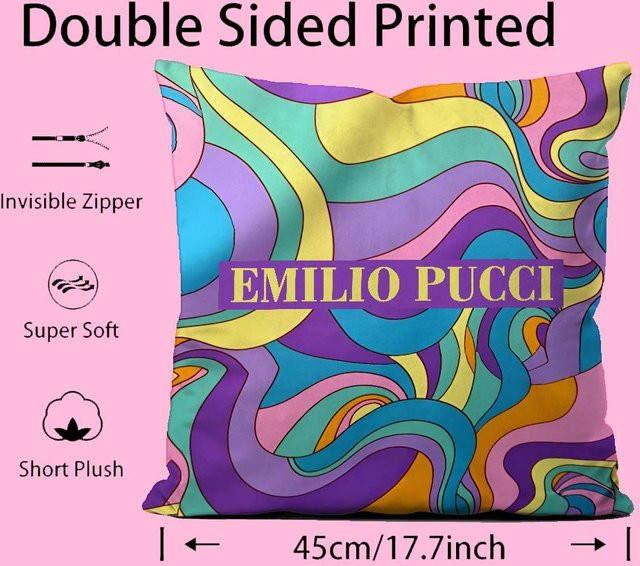 E-Emilio P-Pucci Logo Kissenbezug aus Plüsch in Multicolour mit unsichtbarem Reißverschluss, B/T: 30 x 30 cm - Bild 1