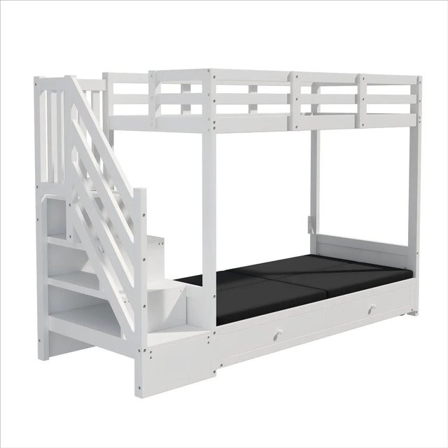 Merax Etagenbett mit Treppe und Schubladen in Weiß, B/T/H: 90 x 200 x 120 cm - Bild 1