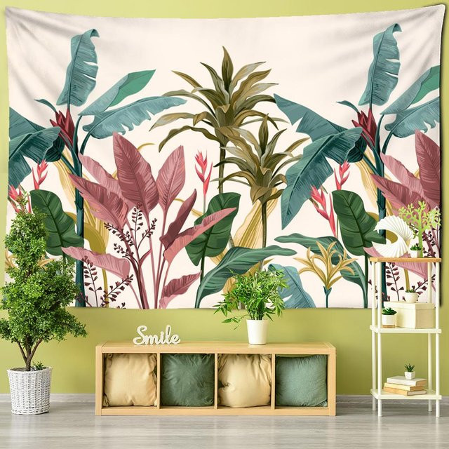 Wandteppich Super Six mit tropischen Palmenblättern in Grau im Bohemian-Stil, Breite: 95 cm, Höhe: 70 cm - Bild 1