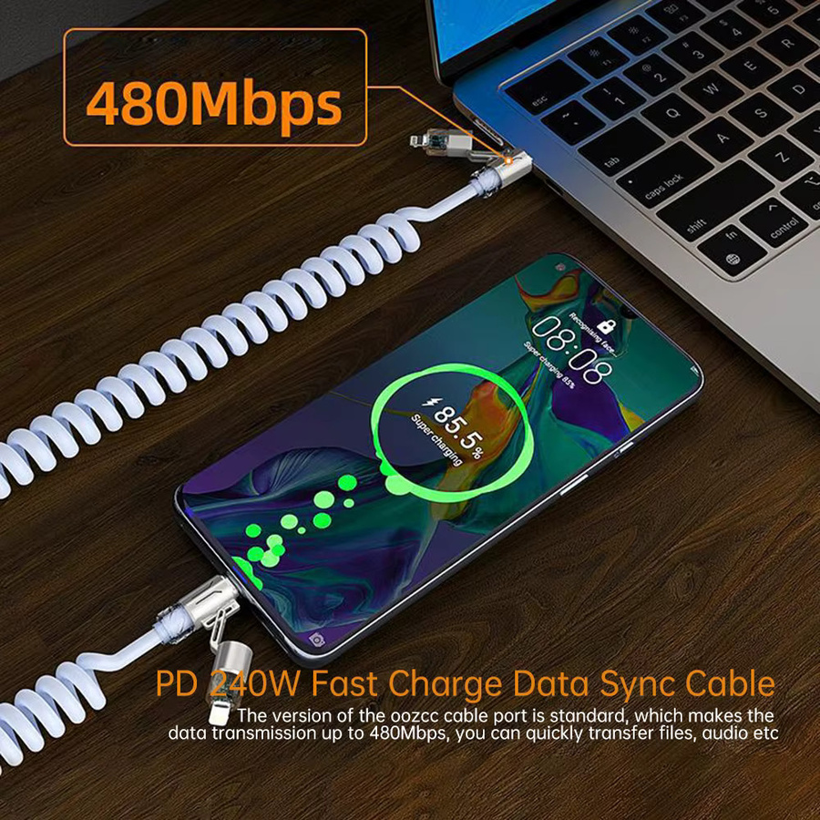 Setolgh 4-in-1 RGB USB-C-auf-USB-C-Kabel mit 240W PD-Schnellladegerät, Farbe: Blau, Länge: 1,8 m - Bild 4