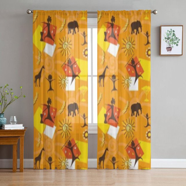 Super Six Transparentes Voile-Organza Vorhang mit Tier-Motiven in Gelb, Breite: 135 cm, Höhe: 114 cm - Bild 1