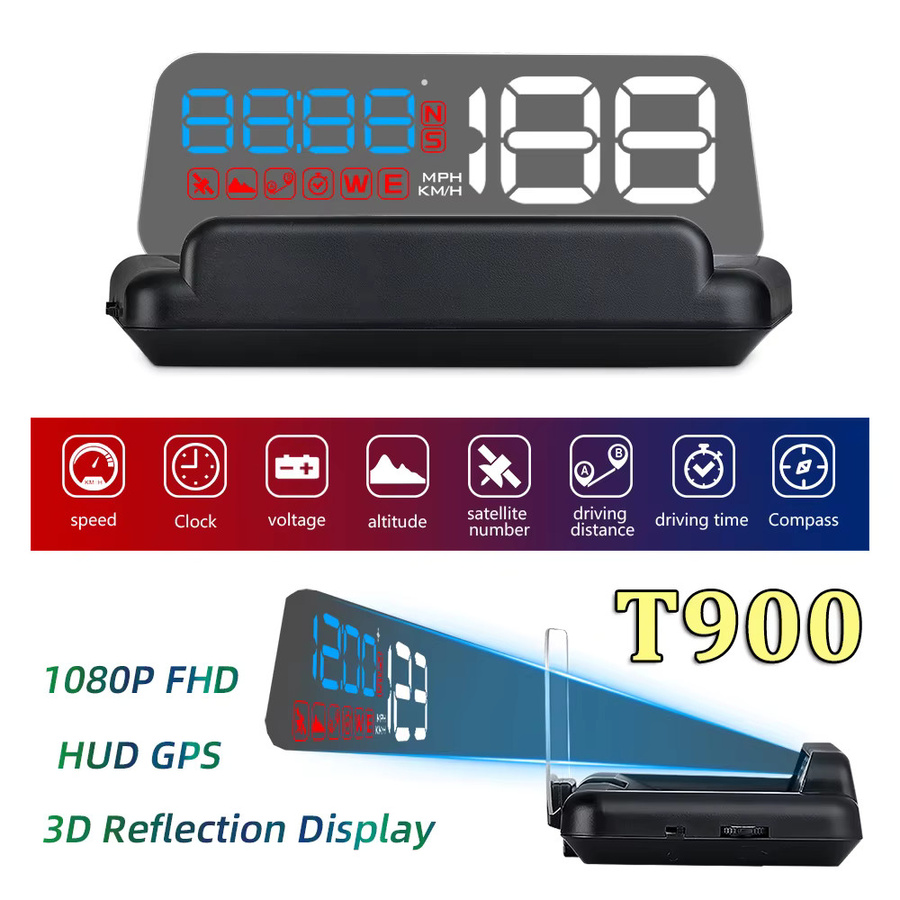 MAIMEIMI Auto HUD T900 GPS Head-up-Display Digitaler Tacho Projektor mit Übergeschwindigkeit-Alarm und Kompass in Schwarz - Bild 3