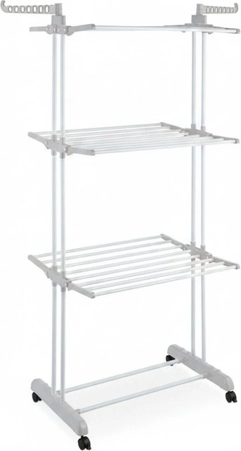 Relaxdays Wäscheständer Turm aus Eisen und Kunststoff, klappbar und rollbar, Weiß, H: 179 cm, B: 126 cm, T: 63,5 cm - Bild 1