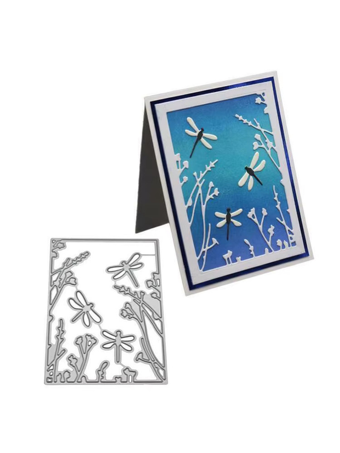 Metall Schablone Libelle Blumen Rahmen für DIY Papierhandwerk und Scrapbooking in Silber - Bild 2