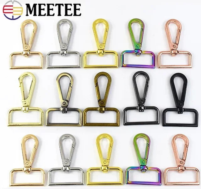 Meetee Metall-Karabinerhaken Set mit Drehverschluss und Schnallen für Taschen und Schlüsselanhänger, Schwarz und Mehrfarbig, Größe: 16 bis 50 mm - Bild 1