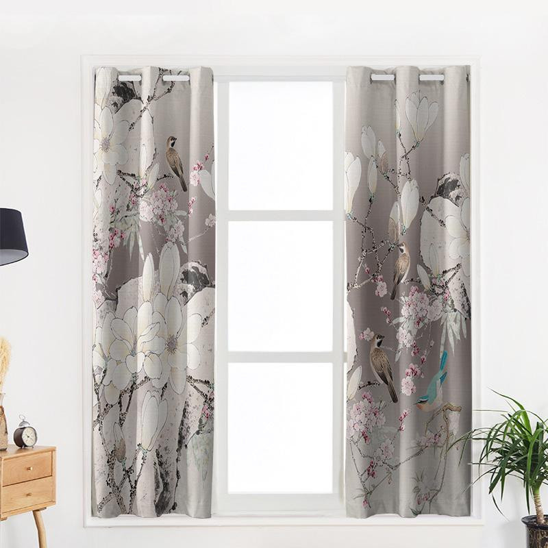 Binchi Outdoor Equipment Dekorative Fenstergardinen im orientalischen Stil mit Blumen- und Vogelillustration, halbtransparent, Polyester, Breite: 135 cm, Höhe: 60 cm - Bild 1
