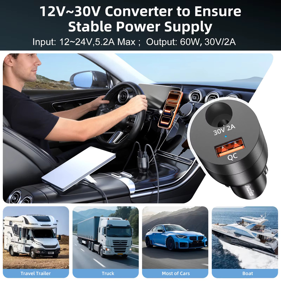 FONKEN 2-in-1 USB-Adapter für Starlink Mini, Autoladegerät für Zigarettenanzünder und Gleichstrom, Spannungserhöhungskabel 30V 2A, Schwarz - Bild 6