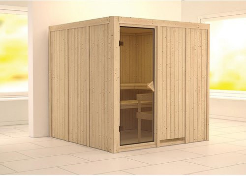 Karibu Sauna Valga für 4 Personen aus Fichtenholz in Beige ohne Ofen B: 196 cm, T: 198 cm, H: 196 cm - Bild 1
