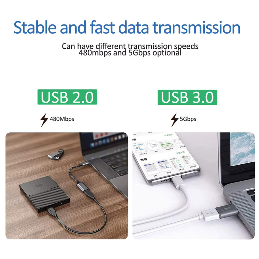 ILEPO 4er-Set USB-C auf USB 3.0 OTG Adapter Kabel in Schwarz für Huawei und Xiaomi Smartphones - Bild 4