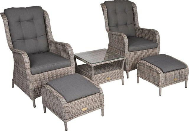 DELUKE Gartenstuhl NARA Set mit Beistelltisch in Grau, wetterfester Relaxsessel aus Kunststoffgeflecht und Stahl, B/T/H: 90 x 68 x 98 cm - Bild 1