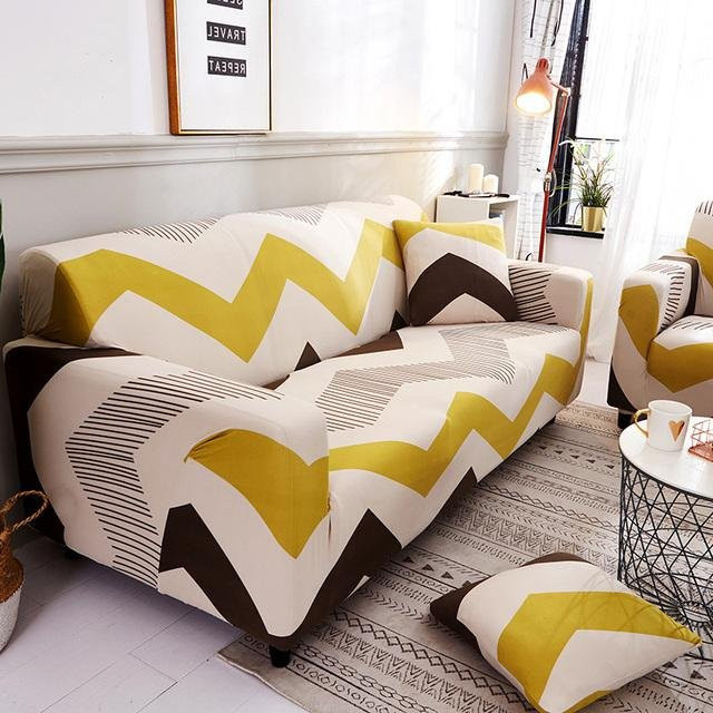 S-EMIGA Elastischer Sofabezug mit floralem Muster in Gelb, rutschfester Stretch-Schonbezug für Love Seater, Breite: 90-140 cm - Bild 1