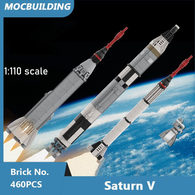 MOCBUILDING Saturn V Bausteine Set im Maßstab 1:110 aus der Mercury & Gemini Weltraum-Serie, 460 Teile, Weiß - Bild 1