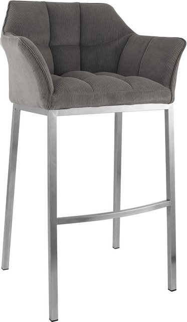 DELUKE Barhocker GIBEL Barstuhl mit Lehne aus Metall und Cord in Taupe und Silber, B/T/H: 64 x 48 x 110 cm - Bild 1