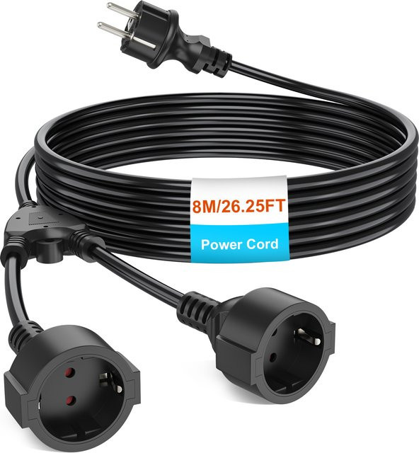 EU-Stromverlängerungskabel mit 1 bis 2 Steckdosen und Doppelstecker, 13 A/250 V, erhältlich in Schwarz oder Weiß - Bild 1