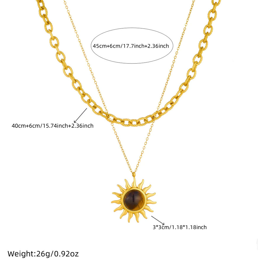 DIEYURO Halskette Edelstahl, Gold, Sonnen-Tigerauge-Anhänger, Damen - Bild 2