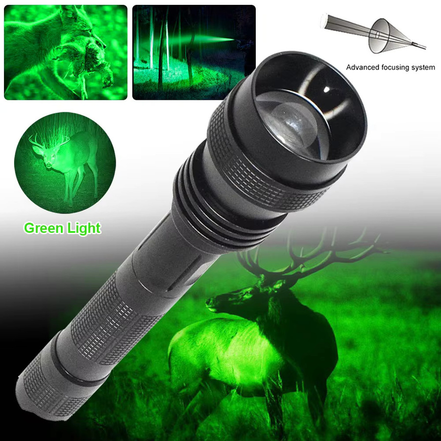 VASTFIRE Wiederaufladbare LED-Taschenlampe mit RGB-Modi in Grün, Rot und Weiß, Wasserdichte taktische Zoom-Leuchte für Camping und Jagd, Schwarz - Bild 2