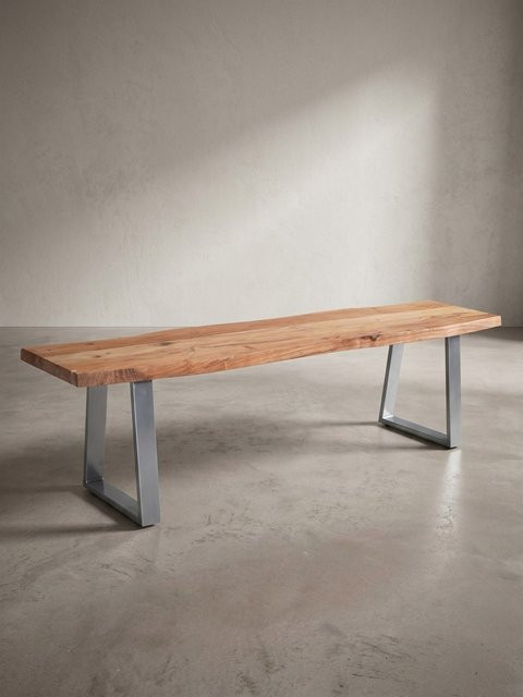 KADIMA DESIGN Esszimmerbank aus Akazie Massivholz mit Baumkante und Chromgestell, braun, B/T/H: 180 x 40 x 46 cm - Bild 1