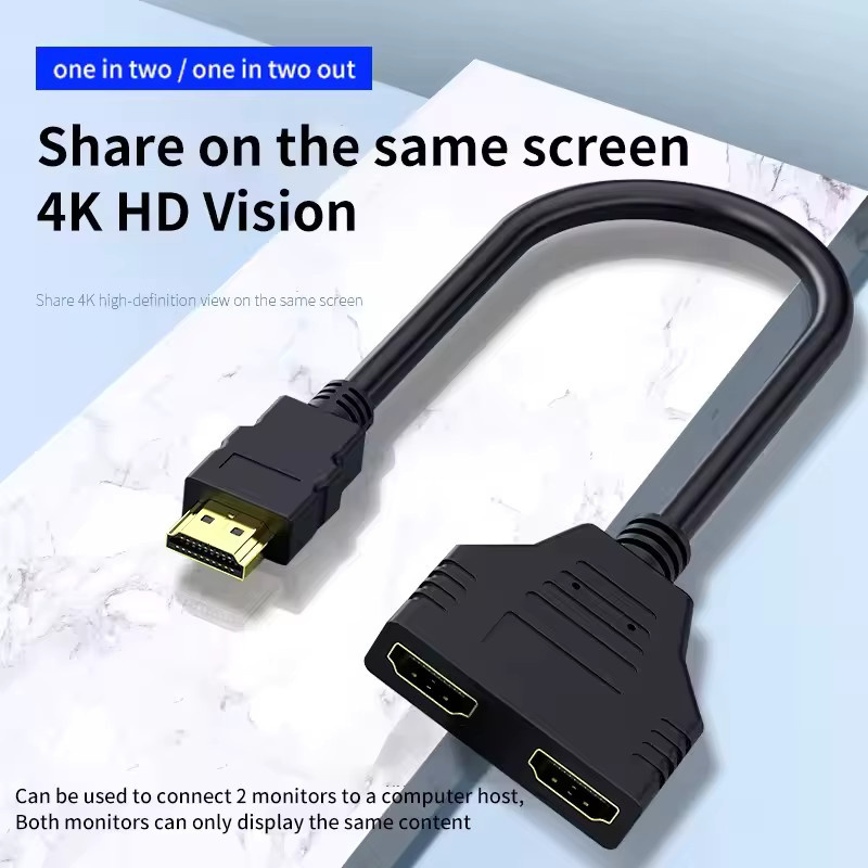 OLOEY HDMI Splitter Full HD 1080P mit 1 Eingang und 2 Ausgängen, Dual-Port-Y-Kabel-Adapter in Schwarz - Bild 4