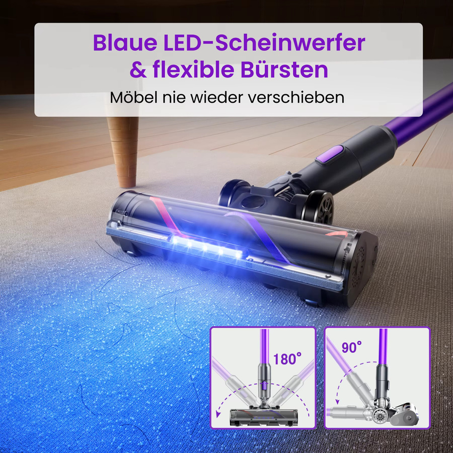 SmartAI P40 5-in-1 Modulierbarer Akku-Stabsauger kabellos mit 55Kpa Saugkraft, 60 Min. Laufzeit, HEPA-Filter, 1,3l Staubbehälter, LED-Licht und Display - Bild 5