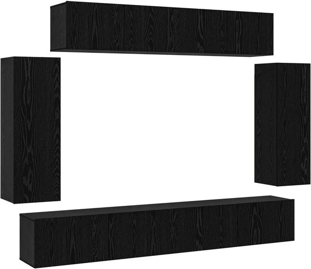 vidaXL TV-Schrankset 6 Stück in Eiche Schwarz, modernes Wandregal-Set für Wohnzimmer und Mediaräume, B/T/H: 100 x 30 x 30 cm - Bild 1