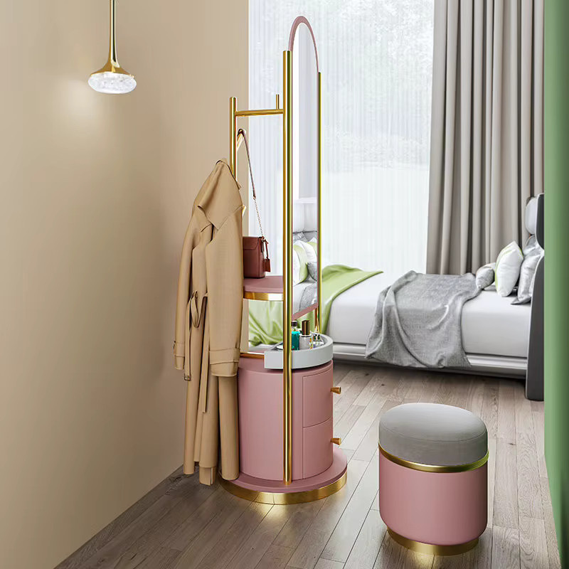 Schminktisch DUTRIEUX in Beige, Braun, Gold und Weiß mit Stauraum und runden Details im Glamour-Stil - Bild 2