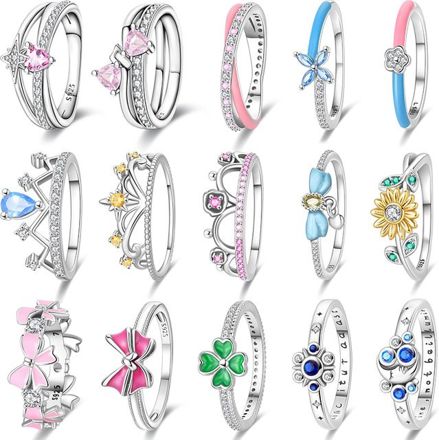 Qikaola Ring 925 Silber, Zirkonia, rosa herzförmig, Sonnenblumen - Bild 1
