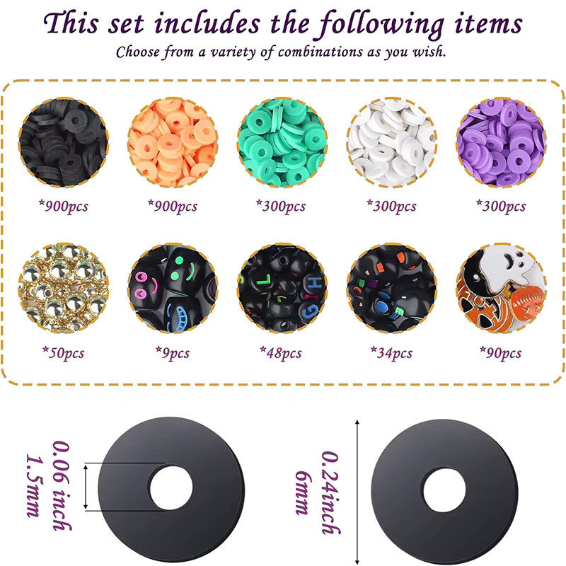 QIAO Schmuckset, Tonperlen-Set, Halloween, Freundschaftsset, Charms - Bild 2