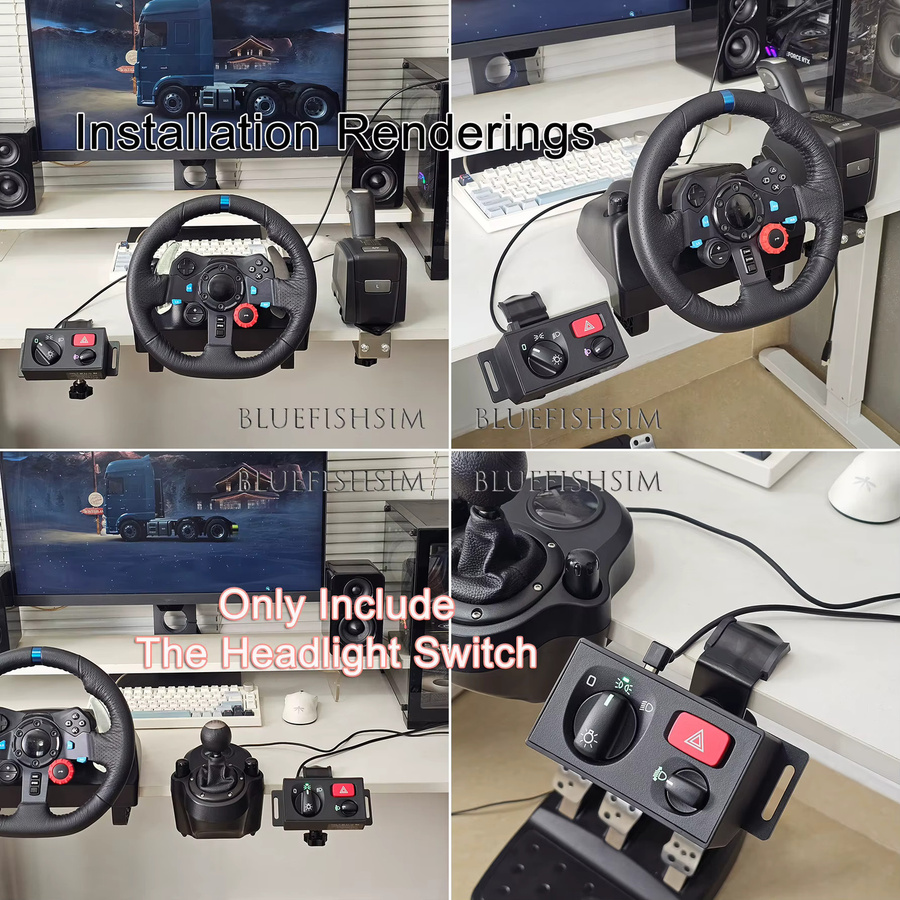 USB Scheinwerferschalter-Hub für PC Simulationen wie Euro Truck Simulator 2, kompatibel mit Logitech G29 G27 G923 und Thrustmaster T300RS/GT sowie PXN und MOZA R3, Schwarz - Bild 5