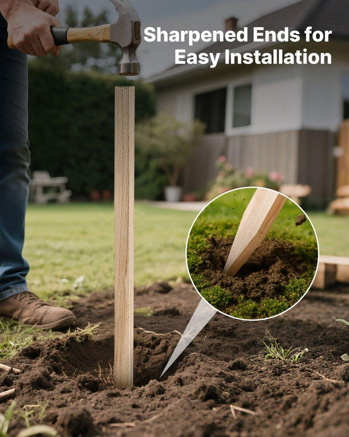 25 Stück Holz-Gartenpfähle von Buying Solutions MB aus Tannenholz in Braun, Pflanzstützpfähle und Vermessungs-Markierungspfähle mit spitzer Spitze, B/T/H: 1,75 x 1,27 x 121,92 cm - Bild 3