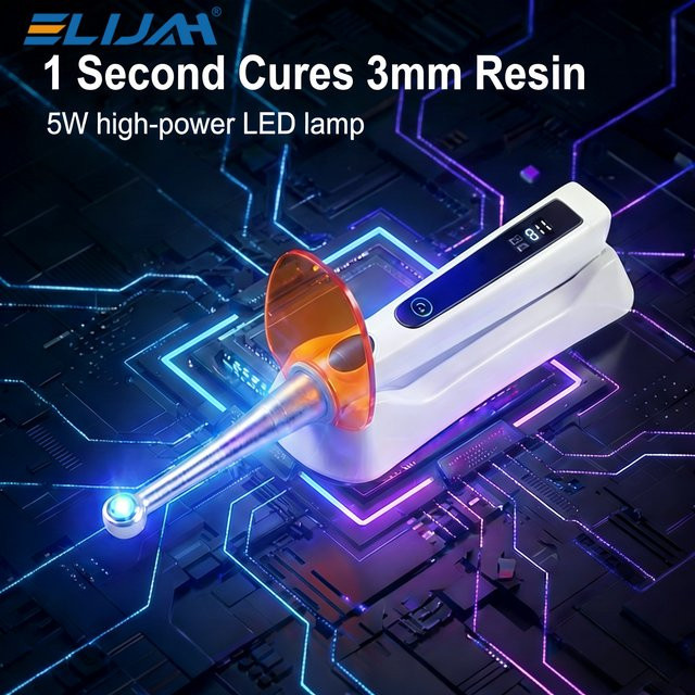 ELIJAH 1S Dental LED-Polymerisationslampe in Weiß mit 800-2400mw/cm², 4 Arbeitsmodi und 360° rotierendem Metallkopf für die Zahnarztpraxis - Bild 1