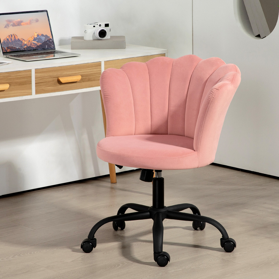 Aosom HOMCOM Bürostuhl mit Samtbezug in Rosa, armlehnloser Drehstuhl mit schalenförmiger Rückenlehne, höhenverstellbar, B/T/H: 69 x 64 x 80-90 cm - Bild 2