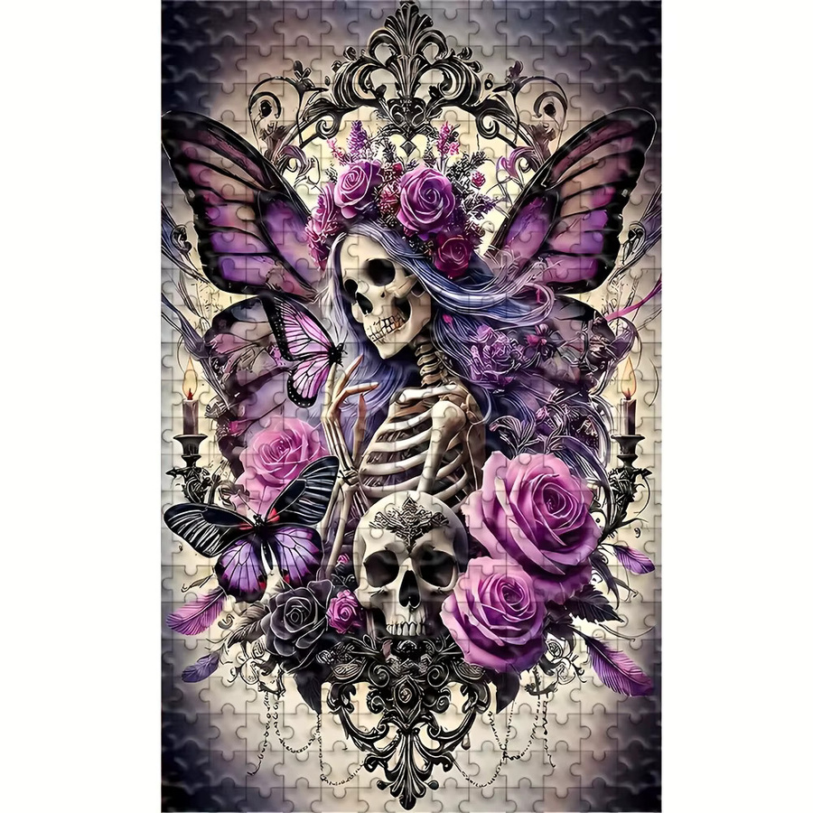 Challengi Puzzle, Totenkopf- und Rosen-Design, Lila, Schwarz - Bild 6