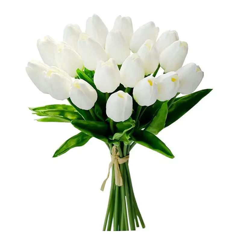 10er Set TTCY Künstliche Tulpen in Weiß mit Real Touch Effekt für Dekoration, Hochzeit und Garten - Bild 2