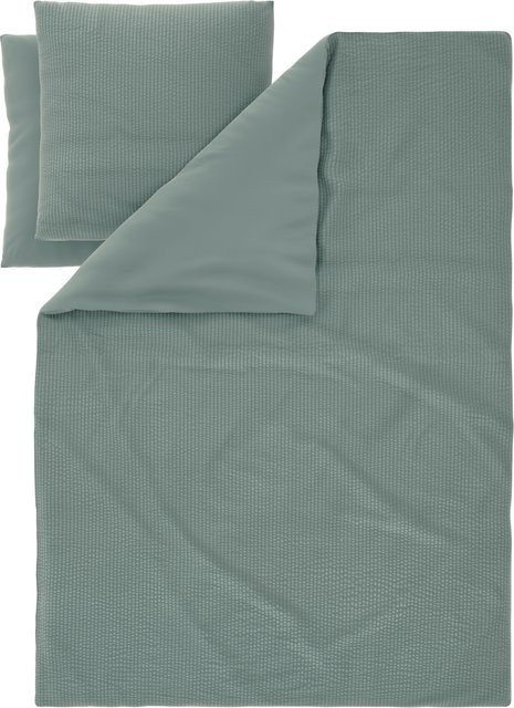 LIVARNO Seersucker-Wendebettwäsche mit Blumenmuster in Grün, B/H: 200 x 220 cm - Bild 1