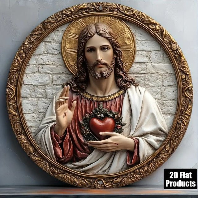 CIFBUY Metall-Wandtafel Heiliges Herz Jesu, rund, Mehrfarbig, Durchmesser: 20 cm - Bild 1