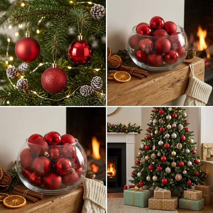 24 Stück bruchsichere Weihnachtskugeln von Trebalena in Rot als hängender Baumschmuck für Weihnachten, Hochzeit und Party - Bild 4