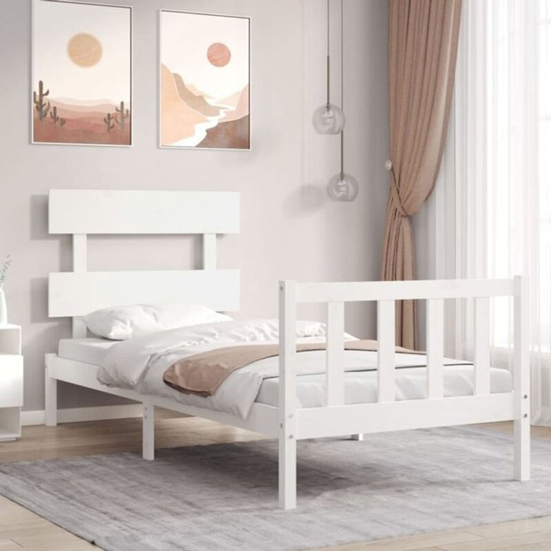 Massivholzbett aus Kiefer mit Kopfteil von Vidaxl in Weiß im Landhausstil und minimalistischem Design - Bild 1