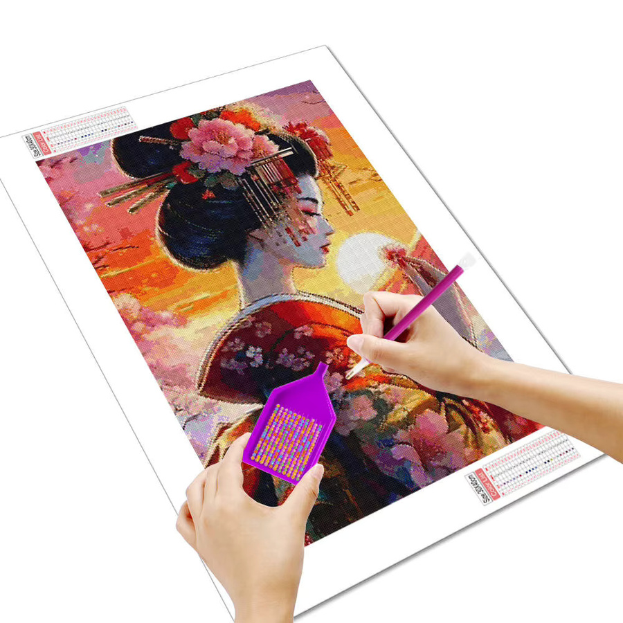 YUTTEE Diamantmalerei DIY Set mit japanischem Frauenporträt und Kirschblüten in Mehrfarbig, B/H: 20 x 30 cm - Bild 2