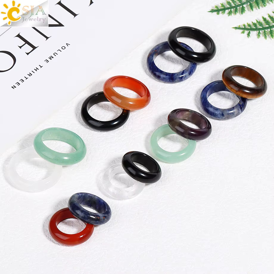 CSJA Jewelry Bandringe, Kristall, Rosa Stein, Quarz, Roter Achat, Jaspis, Jade, Unisex - Bild 2