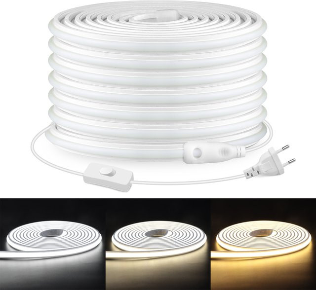 CHNAITEKE COB-LED-Neonröhre aus Silikon, 220 V feuerfestes Neon-Seilband in Weiß mit 288 LEDs/m, selbstklebend - Bild 1