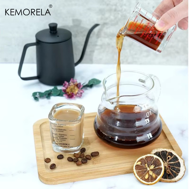 KEMORELA Espresso 2er-Set Kaffee-Messbecher aus Glas, transparent, 60 ml, quadratisch und graduiert - Bild 2