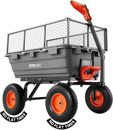 VEVOR Garten-Kipperwagen mit 2-in-1 Klappgriff und 90 Grad Schnellkipp-Mechanismus, Poly-Kipperwagen mit Aufbewahrungszaun und 180 Grad Schwenkrädern für Pflanzen und Erde, Tragkraft 544 kg - Bild 1