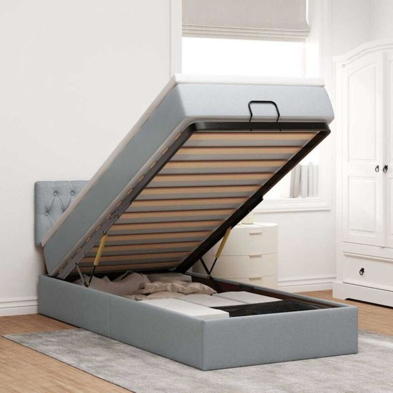 Modernes Polsterbett Ottoman mit Matratze und LED-Beleuchtung von vidaxl in Hellgrau, B/T: 100 x 200 cm - Bild 1