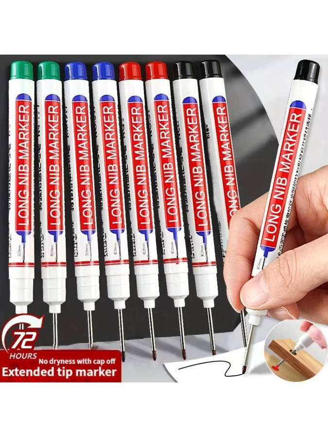 12 Stück robuste Präzisions-Tieflochmarker mit 20 mm verlängerter Spitze, wasserfeste rote Markierungsstifte für die Holzbearbeitung - Bild 3