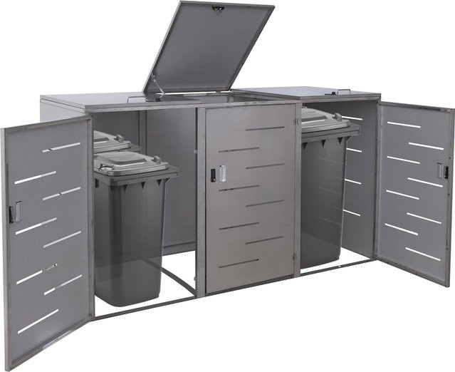 Mülltonnenverkleidung MCW-E83 Edelstahl Silber, erweiterbare Mülltonnenbox für 3 oder 6 Tonnen, B/H/T: 212 x 116 x 98 cm - Bild 1