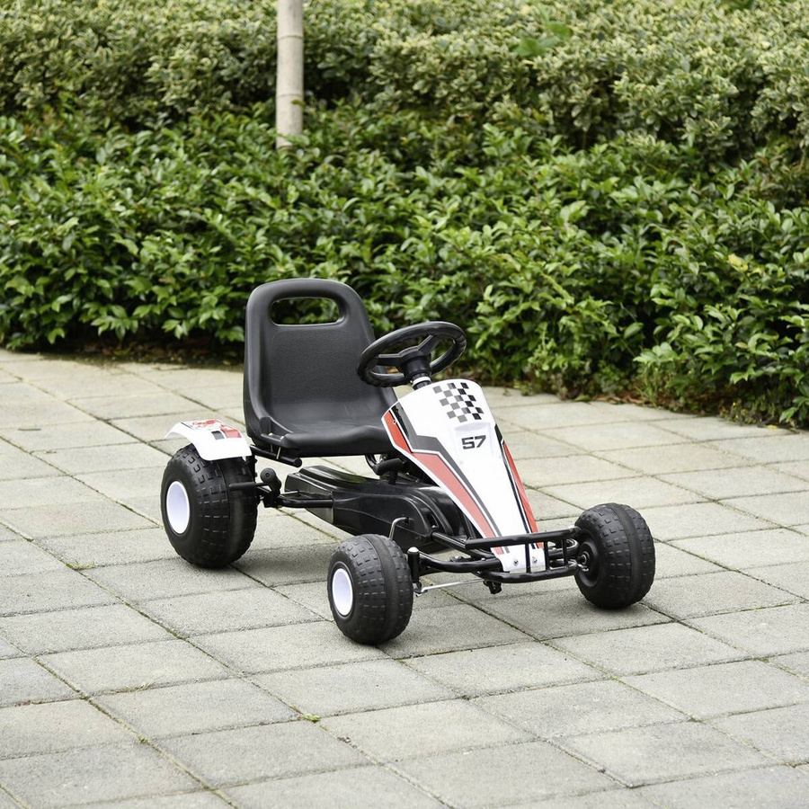 HOMCOM Go Kart Kinderfahrzeug Tretauto mit Bremse weiß 3-8 Jahre - Bild 4