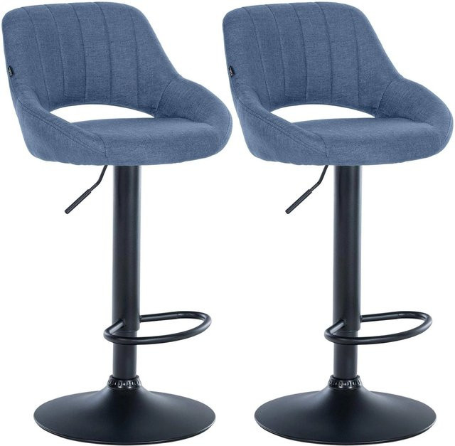 2er Set Barhocker DELUKE SEGAD aus Stoff in Blau mit Lehne und 360 Grad Drehsitz, B/T/H: 47 x 48 x 85 cm - Bild 1