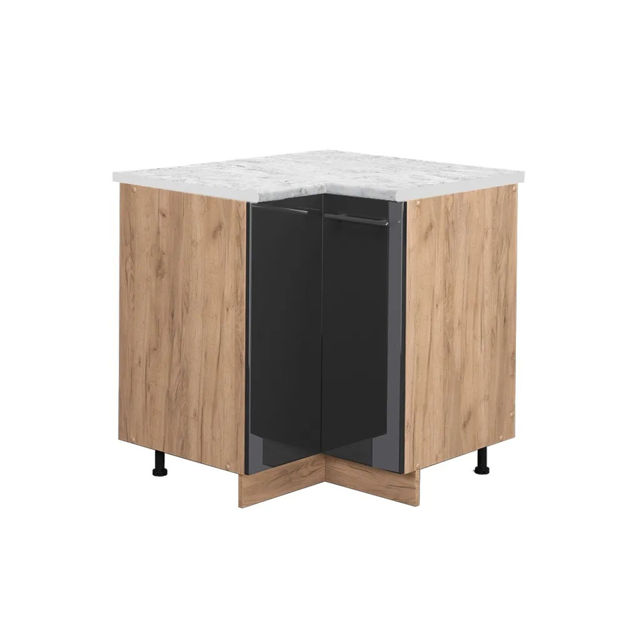 Vicco Eckunterschrank Fame-Line in Anthrazit Hochglanz und Goldkraft Eiche mit Marmor-Optik, B/T/H: 80,5 x 60,0 x 82,0 cm - Bild 2